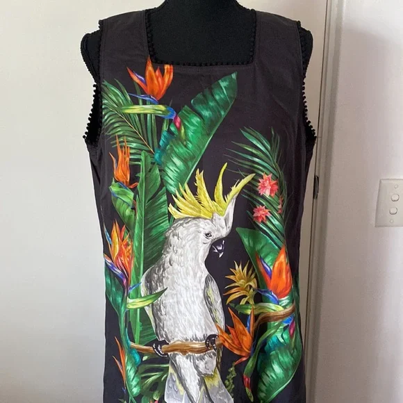 Unbranded Womens Midi Dress Tropical Black Polyester Side Zip Polyester Size XL - Picture 2 of 10